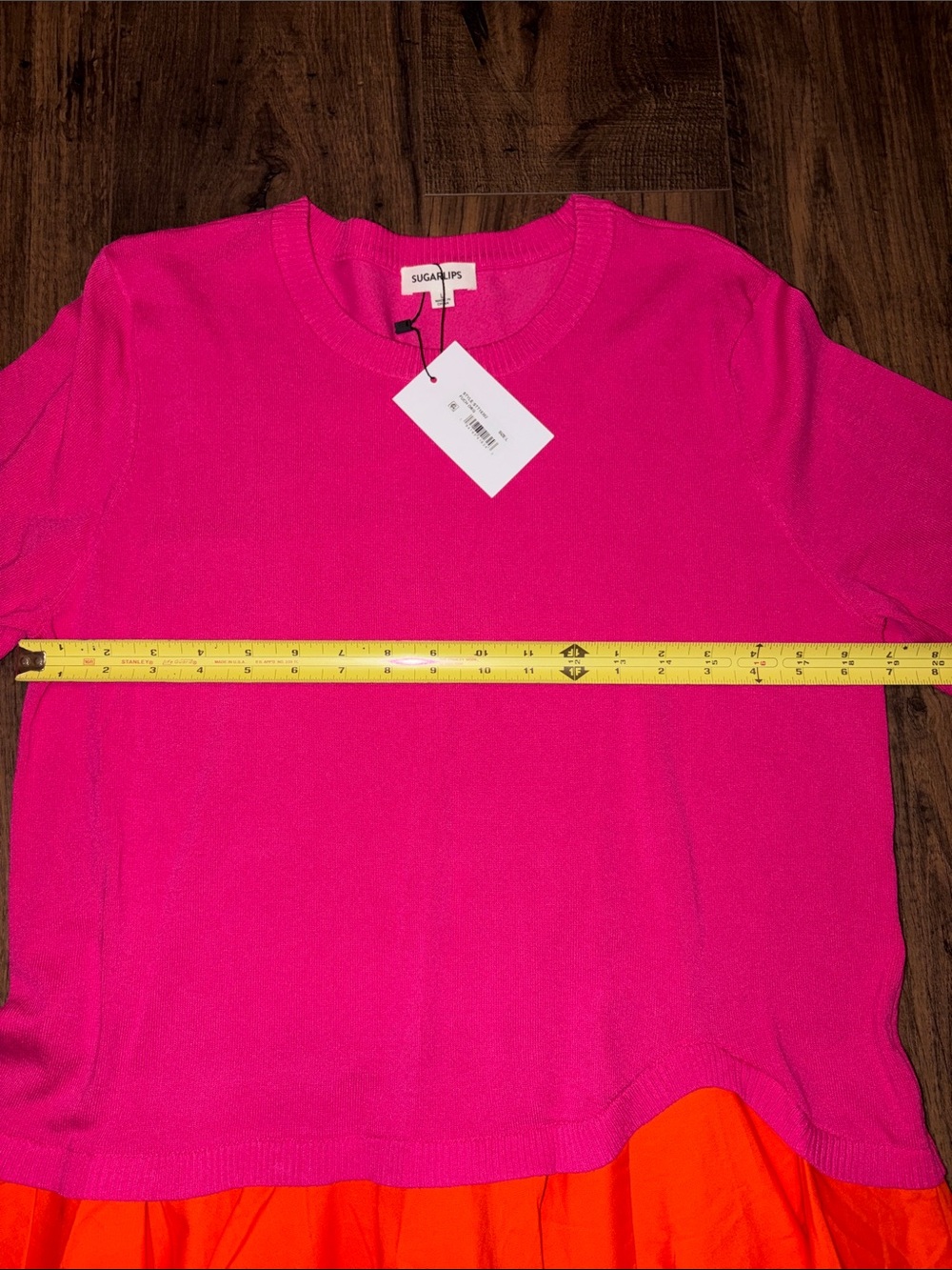 NWT Sugarlips Hot Pink Top with Bright Orange Ruffle Hem - Picture 9 of 13